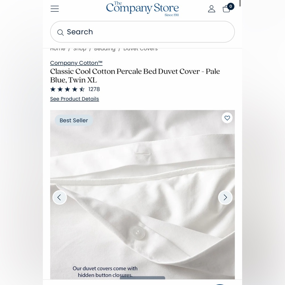 The Company Store Light Blue Cotton Percale Duvet Cover - Picture 6 of 11